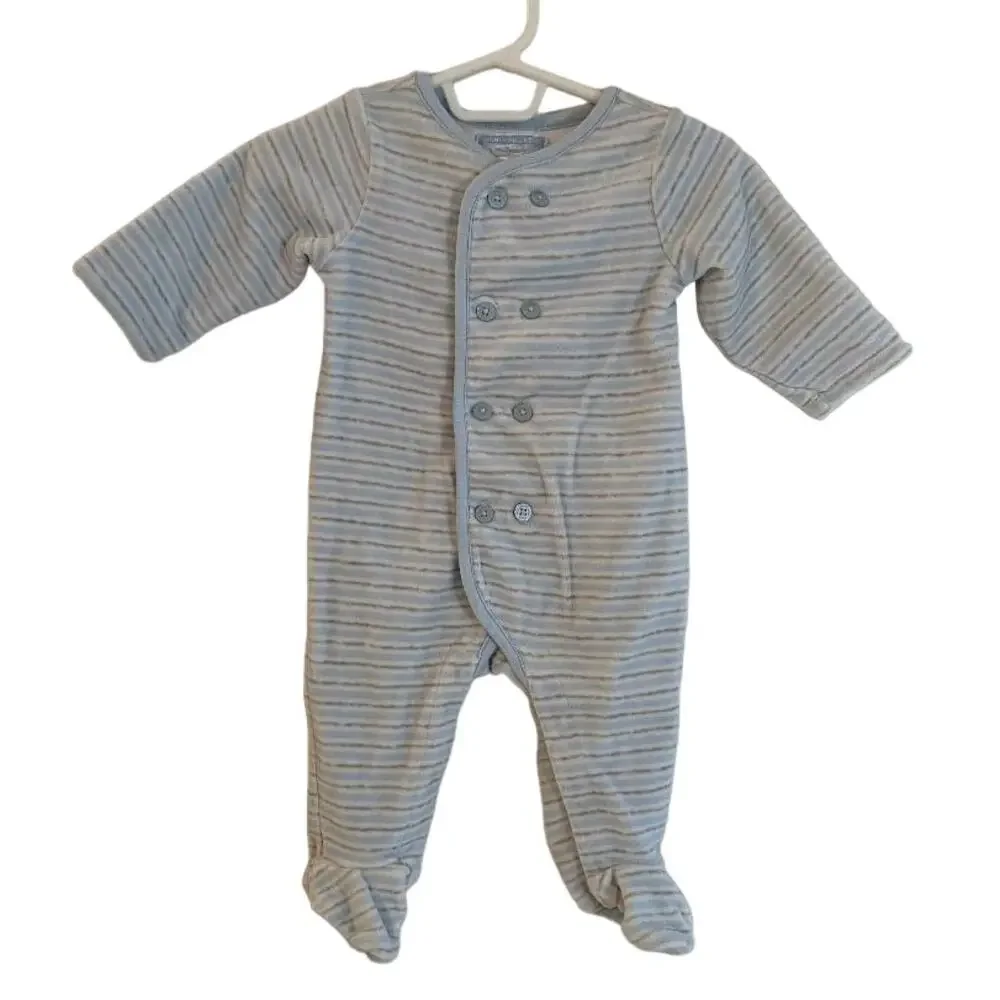 Baby Boys‎ Girls Blue Velour Stripe Footed Pajamas Romper Sleepwear 3-6month